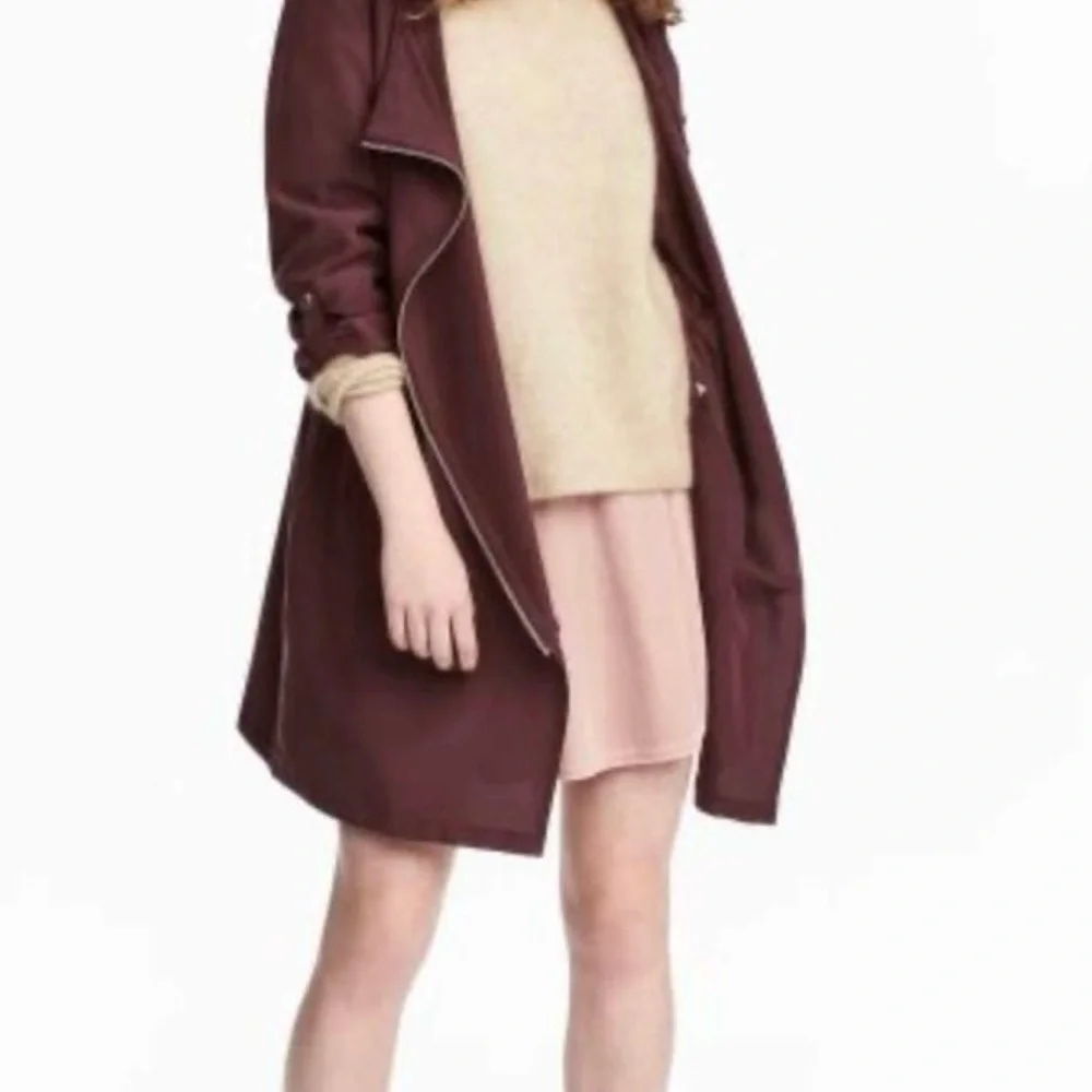 H&M Lightweight Burgundy Maroon Jacket Hooded Anorak Coat Size 12